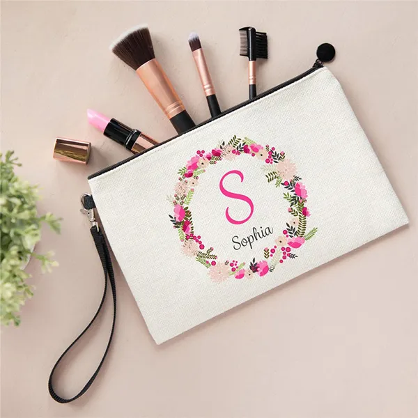 Personalised linen cosmetic bag for gift