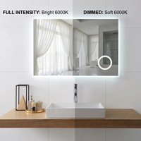 Miroir de salle de bain mural à LED avec miroir de maquillage, commande tactile, lumière à intensité réglable, anti-buée, miroir éclairé par LED pour salle de bain