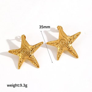 ต่างหูปลาดาวหอยสังข์สตั๊ดโทนสีทองไข่มุกเครื่องประดับแฟชั่นลำลองสำหรับผู้หญิง - Product Image 5