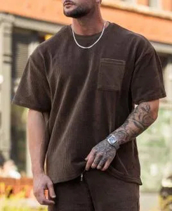 Camisetas de verano de PANA con cuello redondo, camiseta de manga corta de nueva moda gruesa y pesada con bolsillo - Product Image 4