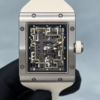 Montre mécanique automatique de luxe pour homme 1602, boîtier rectangulaire en métal brossé, cadran squelette, bracelet en nylon, fond transparent