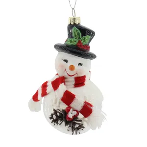 Figurita de Papá Noel y muñeco de nieve de cristal soplado a mano, adornos colgantes, regalo para decoración de vacaciones, Vintage, personalizado
