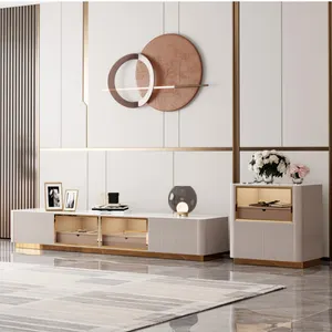 Мебель для гостиной, современный роскошный шкаф, подставка для телевизора из нержавеющей стали + МДФ + каменная плита + картонная коробка из массива дерева + деревянная рама для хранения
