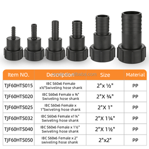 Adaptateur de réservoir IBC S60x6 à raccord cannelé pour tuyau 1/2" 3/4" 1" 1.5" 2" en plastique PP, joint pivotant pour tuyau, pour eau et liquides - Product Image 3