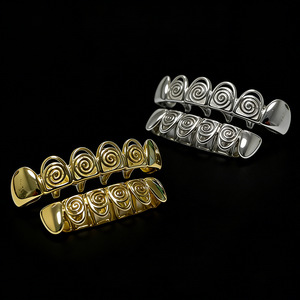 Hollow-Out Double-Piece 6-Piece <b>Braces</b> Electroplated With Zirconia Hip Hop Dental Ornaments For <b>Men</b> And Women Unisex Gold Silver - Product Image 1