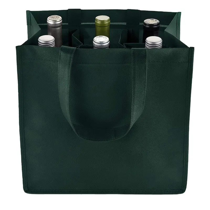 Reusable ECO Cheap CUSTOM LOGO printed promotional 6 Bottles Non Woven Wine Tote Bag with Dividers