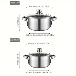 Cổ điển 3-mảnh thép không gỉ <span class=keywords><strong>Cookware</strong></span> <span class=keywords><strong>Set</strong></span> có nắp đậy cảm ứng tương thích dày tường cho hiệu quả sưởi ấm kép xử lý kim loại - Product Image 3