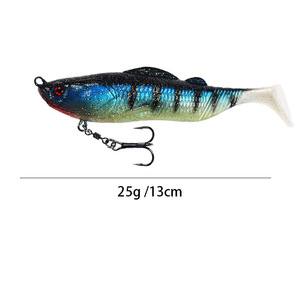 Señuelo artificial con forma de pez de cola en T, 13 cm, 25 g, para pesca de lubina en agua dulce, con anzuelo triple, cabeza de plomo y silicona. - Product Image 4