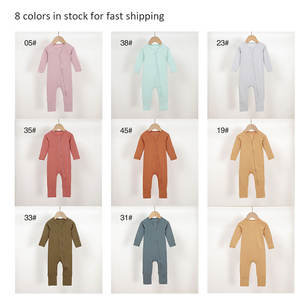 Venta al por mayor ropa de bebé sólido Jersey mono infantil cremallera pijamas recién nacido infantil bambú bebé mamelucos - Product Image 4