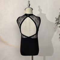 Justaucorps de danse noir à col montant en dentelle florale en nylon pour filles