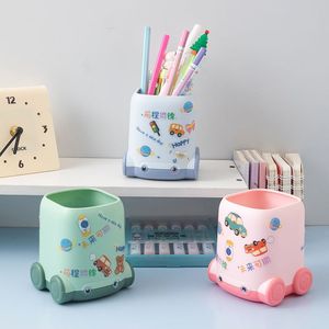Cartoon Car Pen Holder Storage <b>Box</b> Square <b>Plastic</b> Desktop Organizer For Kids With DIY Stickers <b>Large</b> Capacity New Style - Product Image 3