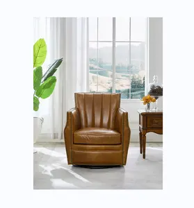 Роскошный Ретро стиль полностью кожаный оранжевый роторный стул для отдыха подходит для офисной гостиной квартиры и может быть настроен