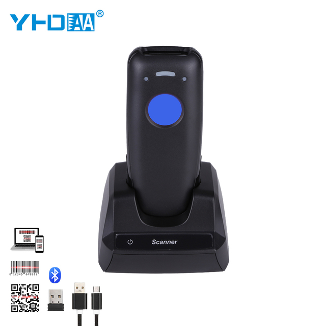 YHDAA Mini Bluetooth Wireless Barcode Reader Portable Handheld 1D 2D Barcode Scanner With Charging Base