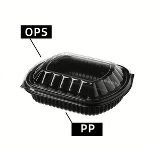Boîte à lunch en plastique jetable noire de grande taille, compatible micro-ondes, pour hamburgers et aliments en conserve, contenants pour la préparation des repas - Product Image 1