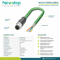 Cable Ethernet Industrial M12 D-Code de 4 Pines Macho a Extremo Abierto, CAT5E SFTP Blindado IP67 Impermeable, Cable Profinet