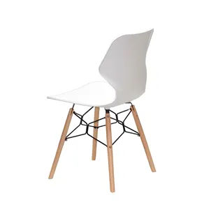 Moderno elegante sedia da pranzo <span class=keywords><strong>in</strong></span> plastica bianca <span class=keywords><strong>con</strong></span> <span class=keywords><strong>piedi</strong></span> <span class=keywords><strong>in</strong></span> <span class=keywords><strong>legno</strong></span> - Product Image 2