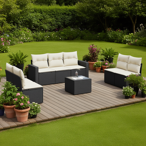 Conjunto de Sofá de Jardín de Ratán Negro, 6 Plazas, Configuración Flexible, Muebles de Exterior, Diseño Contemporáneo - Product Image 2