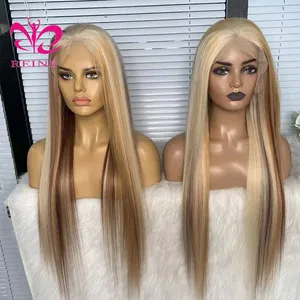 Highlight Lace Front Wig Honey Blonde Long Straight 13x4 Middle T Part Human Hair Wig PrePlucked Lace Frontal Wig With Baby Hair
