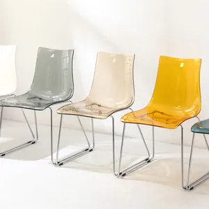 Wholesale Factory Scandinavia Japandi Kitchen Home Office Metal Frame Yellow Clear Transparent Acrylic Dining Chair