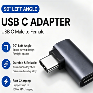 อะแดปเตอร์แบบงอ 90 องศา รุ่นพรีเมียม รองรับการชาร์จเร็ว 100W แบบ DC USB-C หัวต่อแบบตัวผู้/ตัวเมีย สำหรับแล็ปท็อปและโทรศัพท์มือถือ รุ่นใหม่ - Product Image 1