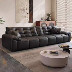 Black Bear Genuine Leather <b>Sofa</b> Straight Shape Tufted Modern Living Room Furniture Adult Elderly Home Use - Product Image 1