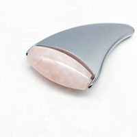 Rouleau de massage facial en acier inoxydable OEM avec quartz rose et jade, anti-âge, pour les yeux, mini-rouleau de beauté pour le lifting du visage