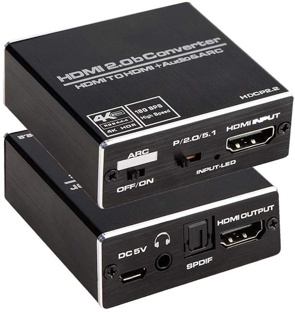 4K HDMI2.0 Audio Extractor, HDMI to HDMI + Optical Toslink SPDIF + 3.5mm L/R AUX Stereo Audio Adapter