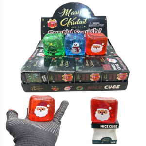 5.5cm Christmas Ice Cube TPR Squishy Toy Filled Maltose Slow Rebound Stress Relief Toy Block Squeeze Fidget Ball <b>Gift</b> for Kids - Product Image 1