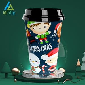 Minfly Custom cold/hot cups customized logo clear plastic cups with lid Milk Plastic Cup 10oz~24oz 300ml 360ml 500ml 520ml 700ml