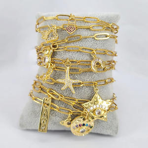 BC1280-pulsera de cadena con Clip de papel, chapado en oro, con circonita, estrella, Luna y Estrella, Hamsa - Product Image 1