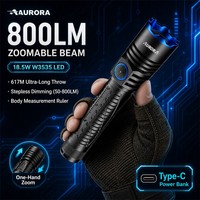 Lampe torche LED AURORA 800LM avec zoom et faisceau réglable pour le camping