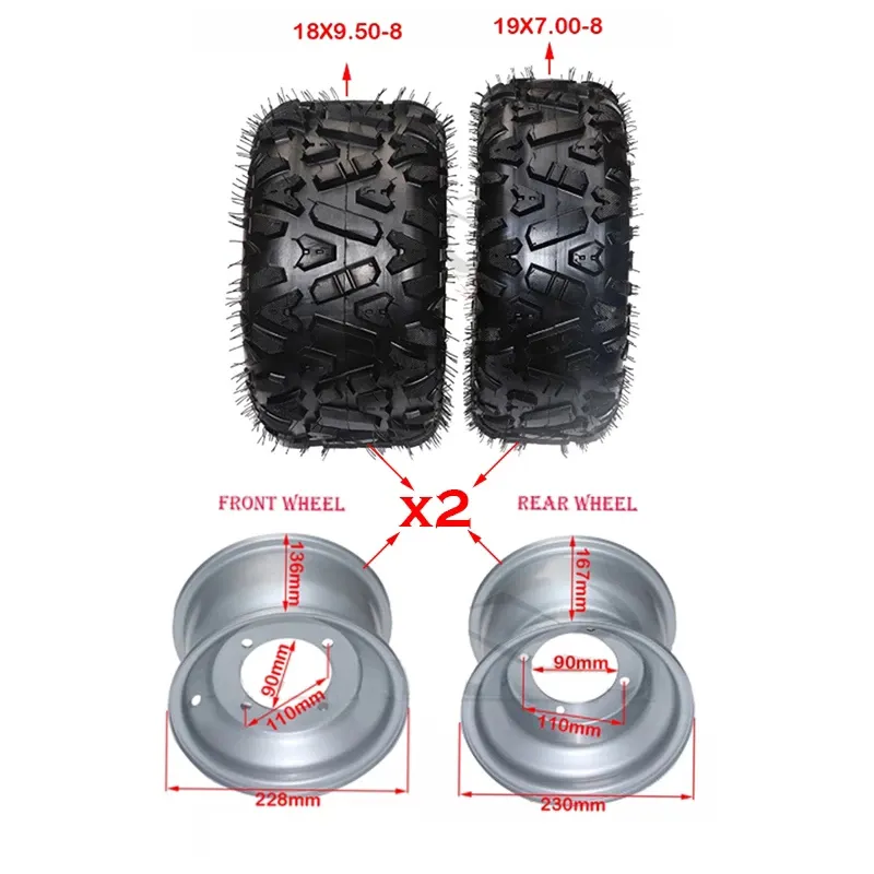 Épais en caoutchouc pneu Avant 19x7.00-8 arrière 18x9.50-8 vide pneus pour Kart ATV UTV 8 pouces route résistant à l'usure pneus