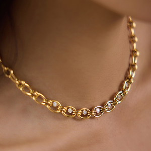 Collana J&<span class=keywords><strong>D</strong></span> Jewelry con doppio anello e catena a O, placcata <span class=keywords><strong>oro</strong></span> 18 carati, in acciaio inossidabile con zirconi rotondi, gioiello di tendenza per donna - Product Image 3