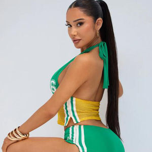 Set Atasan Crop Jersey American Football untuk Wanita Musim Panas V-Neck Lengan Pendek + Rok Mini Outfit Ukuran Besar Streetwear - Product Image 4