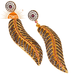 ต่างหูห้อยรูปใบไม้ชุบทองคำขาว 18k ประดับเพชรซิคอนหลากสี  ผู้จำหน่ายเครื่องประดับ - Product Image 2