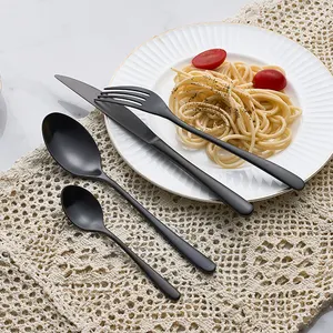 High Quality Rental Stainless Steel Wedding Brushed Matte Black Spoon Fork Flatware Cutlery Set