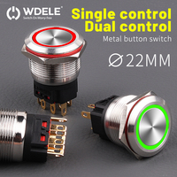 Sakelar Lampu LED 22mm 5A, Tahan Air IP67, Sakelar Tombol Logam Tipe Tekan 2NO2NC dengan Konektor Kabel