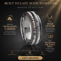 Bague en carbure de tungstène noir de 8 mm avec incrustation d'antlers de cerf, ajustement confortable, pour mariage, anniversaire ou fête, pour hommes et femmes, vente en gros