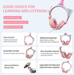 Casque filaire mignon 85db pour enfants Casque filaire stéréo Oreille de chat Licorne Rose Fille Bandeau Filles Enfants Casque pour filles - Product Image 6