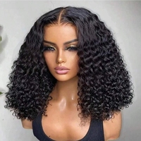 Peluca de Bob con ondas de agua, ondas naturales vietnamitas, pelucas de cabello humano con rizos de agua con flecos para mujeres, peluca de máquina completa 100% con flequillo