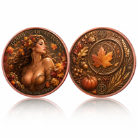 Pièce commémorative en cuivre fin .999 de 1 once, motif Déesse de l'Automne, érable et citrouille, finition Cuivre antique, artisanat métallique
