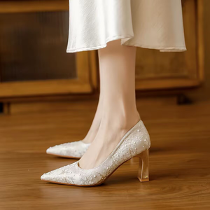 Eleganti <span class=keywords><strong>Scarpe</strong></span> da Sposa <span class=keywords><strong>Rosa</strong></span> in Pizzo Floreale con <span class=keywords><strong>Tacco</strong></span> a Spillo e Punta Affusolata per Donna - Product Image 4