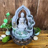 Fontaine d'intérieur Ganesha Bouddha grise avec cascade apaisante et lumière LED pour la maison, le bureau ou comme ornement de bureau