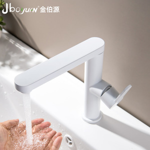 Jboyurn Basin Faucet 304 Stainless Steel Single Handle Ceramic Valve Deck Mounted Modern Minimalist Style - Product Image 1