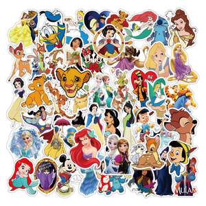 50pcs autocollants adhésifs jouets pour enfants belle bande dessinée neige blanche <span class=keywords><strong>Ariel</strong></span> Belle princesse autocollant cadeaux promotionnels étanche - Product Image 1