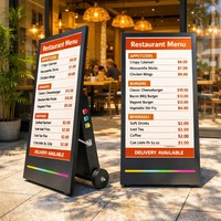 Layar Video LCD Iklan Luar Ruangan Portabel Tahan Air, Papan Menu Digital, Layar Menu Luar Ruangan dengan Roda