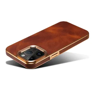 Geili Luxury Leather Case Chrome Cover pour Iphone 15/15 Pro/15 Promax Fashion Leather Skin Phone Case