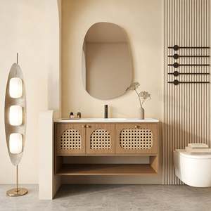 Meuble de salle de bain mural en rotin nordique personnalisé BALOM, résistant à l'humidité, en bois, fabriqué en usine - Product Image 4