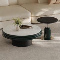 Table basse moderne de luxe en pierre naturelle noire pour salon et maison