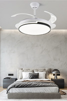 Ventilateur de plafond rétractable décoratif moderne de 42 pouces avec lumière LED, moteur CC réversible, 3 pales, télécommande, intensité variable